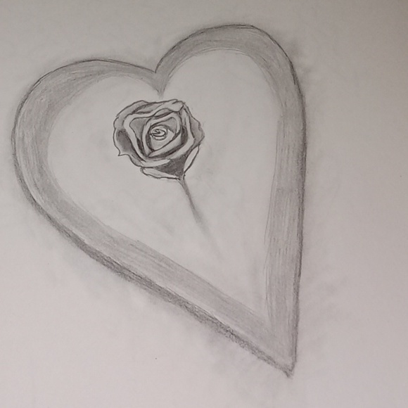 Other - Hand sketched rose in a heart ♥ 🌹
